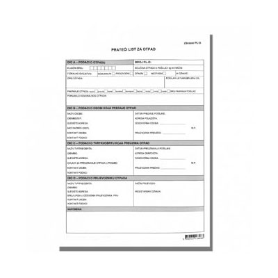 PRATEĆI LIST ZA OTPAD I-824 PL-O