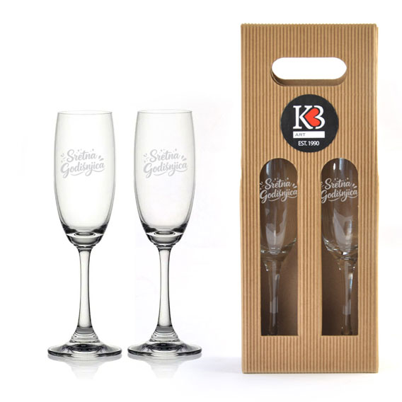 SET POKLON ČAŠE ZA ŠAMPANJAC "SRETAN BRAK / GODIŠNJICA" - Čaše za šampanjac sretna godišnjica