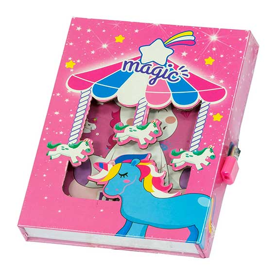 DNEVNIK UKRASNI 14X20cm MAGIC UNICORN S LOKOTOM - Magic unicorn - roza/plavi