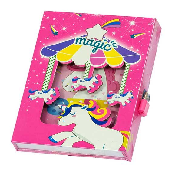 DNEVNIK UKRASNI 14X20cm MAGIC UNICORN S LOKOTOM - Magic unicorn - roza/plavi