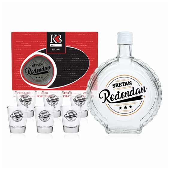 POKLON SET ZA LIKER 7/1 ČUTURA + ČAŠICE - Sretan rođendan