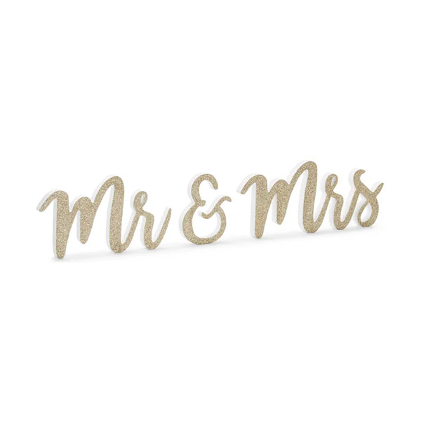 STOLNI NATPIS DRVENI 50x10 cm "MR.&MRS" PARTYDECO - Natpis mr&mrs - zlatni