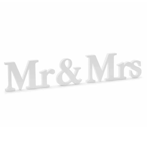 STOLNI NATPIS DRVENI 50x10 cm "MR.&MRS" PARTYDECO - Natpis mr&mrs - bijeli