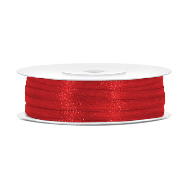 UKRASNA TRAKA SATENSKA 3 mm x 50 met. PARTYDECO - Ukrasna traka satenska red