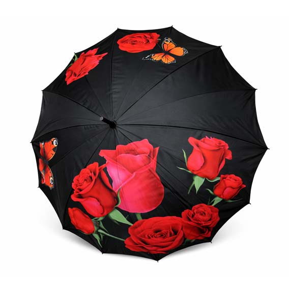 KIŠOBRAN SA ZAOBLJENOM DRŠKOM DUPLO PLATNO-RUŽE - Kišobran duplo platno ruže crna